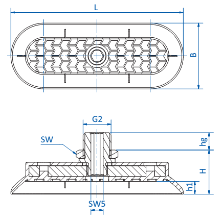 Овальная вакуумная присоска FIPA серии SM-OG чертеж A